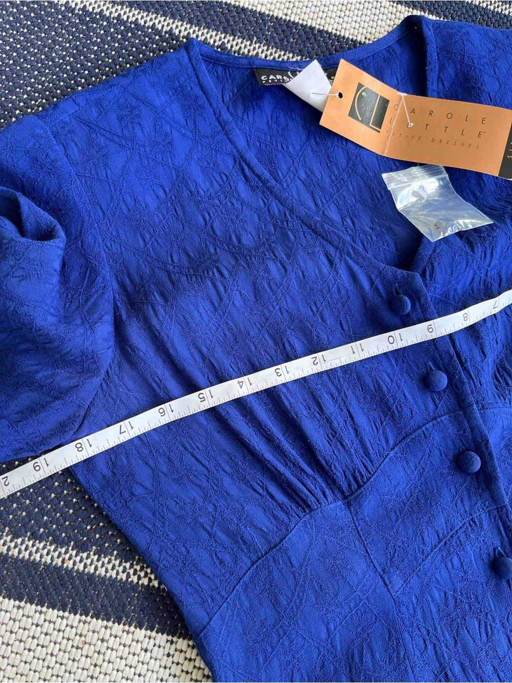 NWT VTG 90 Carole Little Royal Blue V-Neck Midi Dress Button Front S (read) b3 - Picture 4 of 10